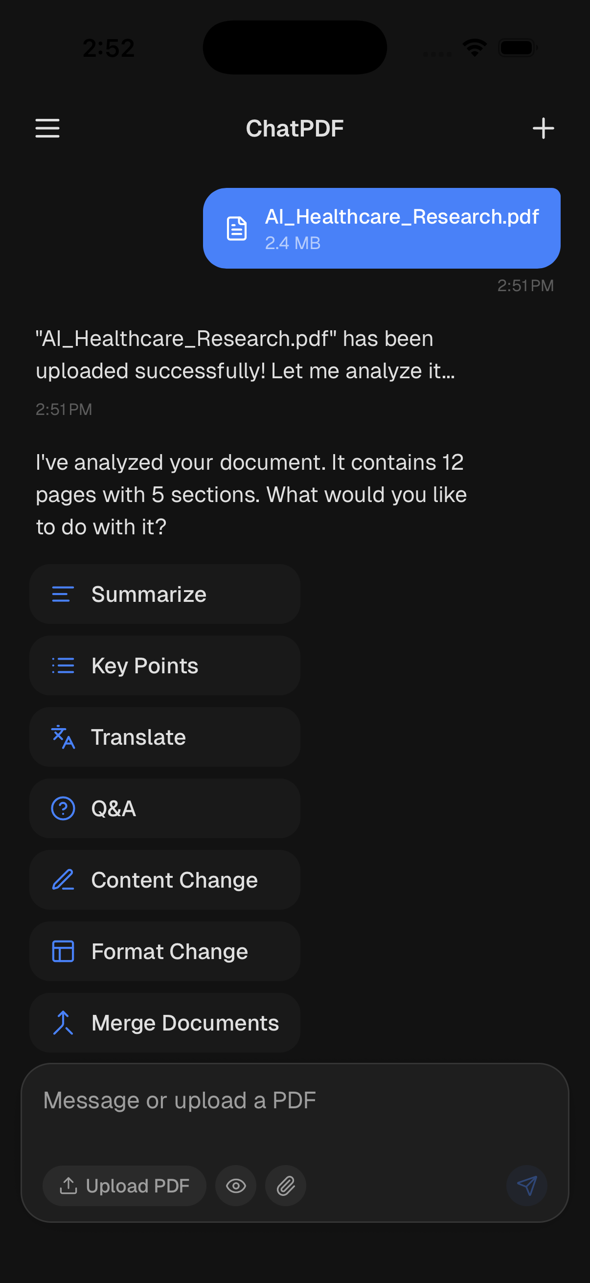 Chat screenshot of ChatPDF