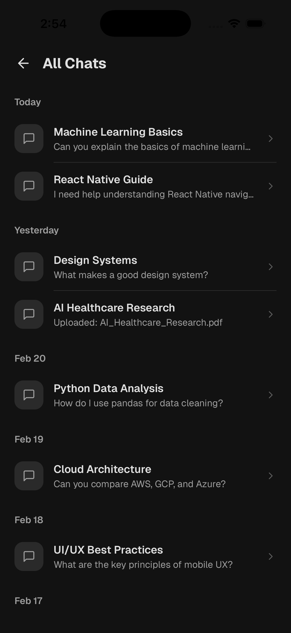 Chat History screenshot of ChatPDF