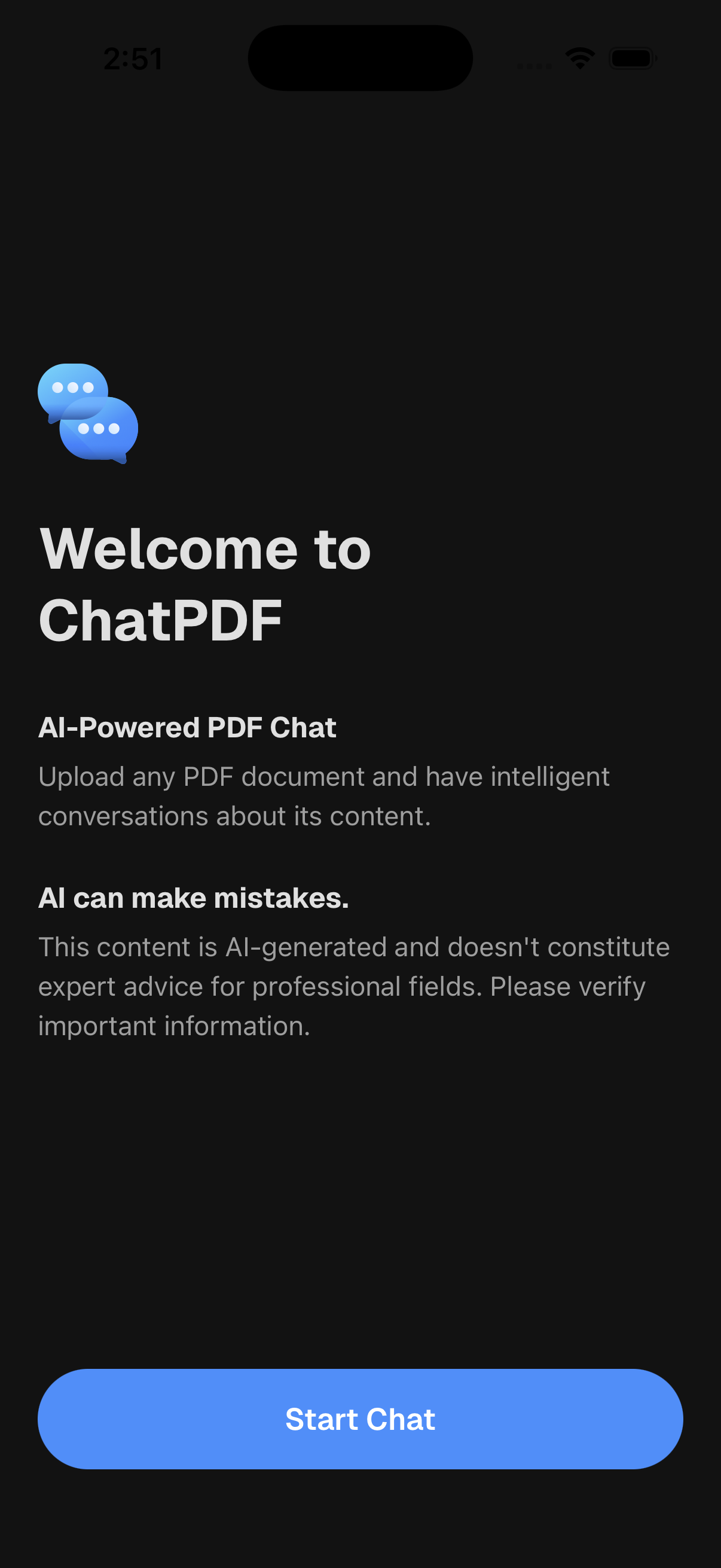 Onboarding screenshot of ChatPDF