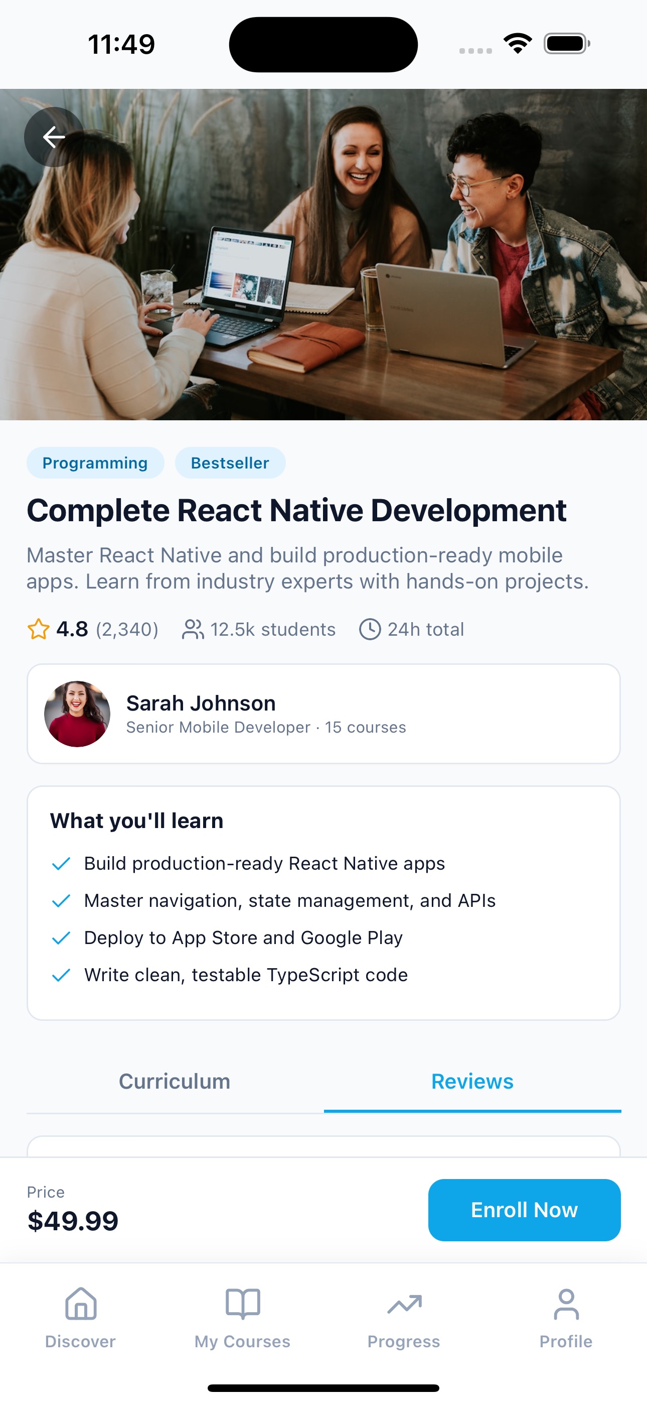 E Learning App mobile app preview