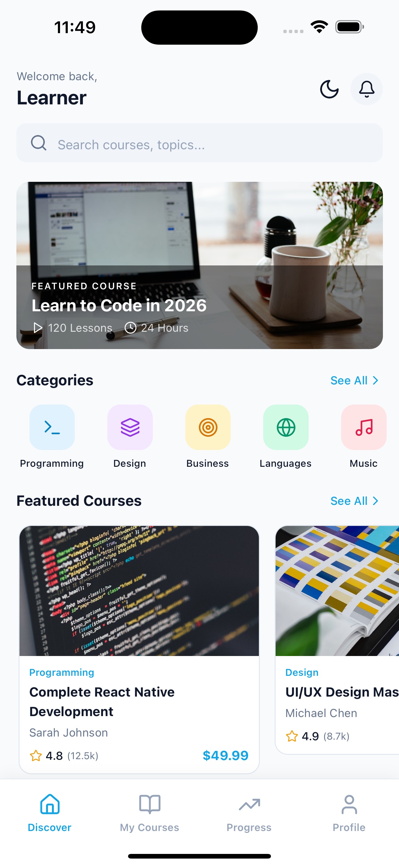 Discover screenshot of E Learning App