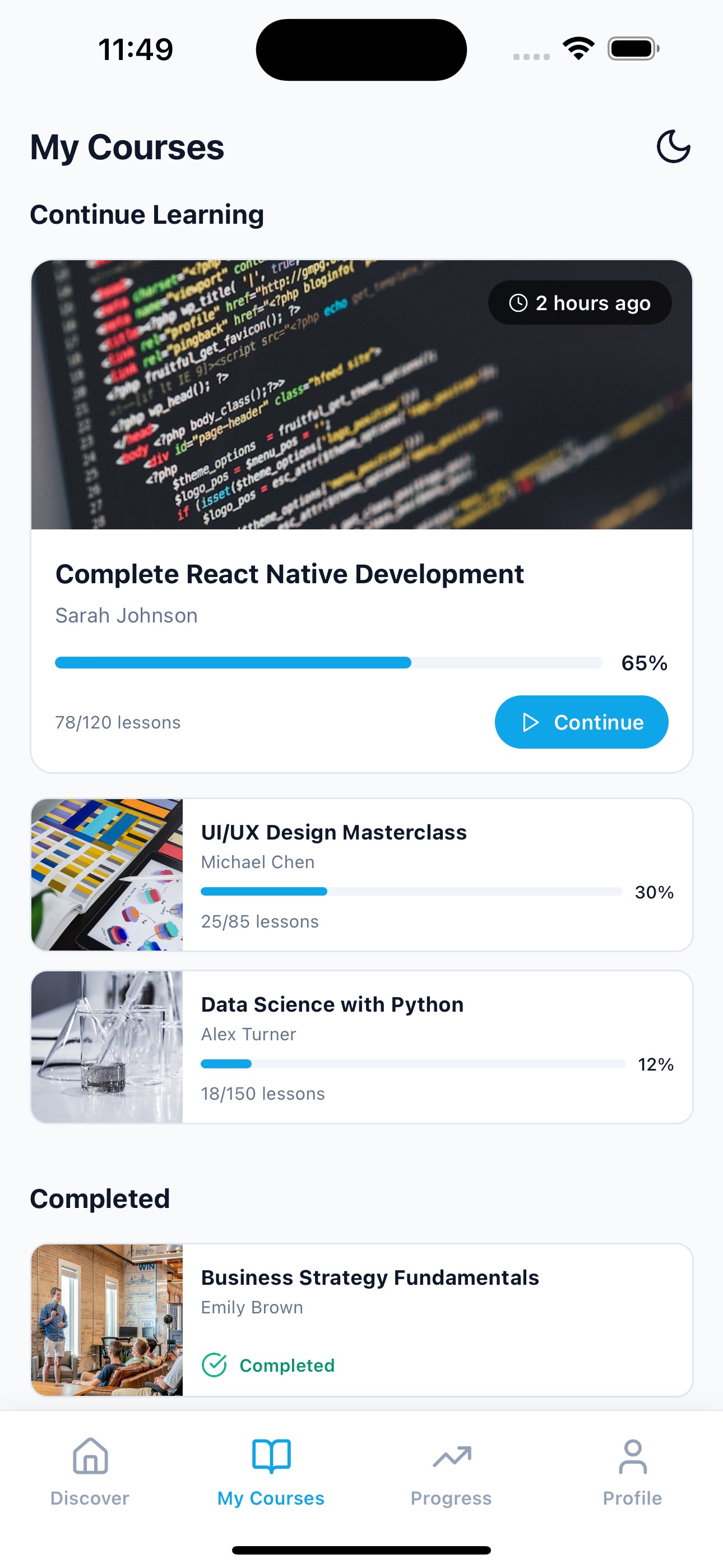 My Courses screenshot of E Learning App