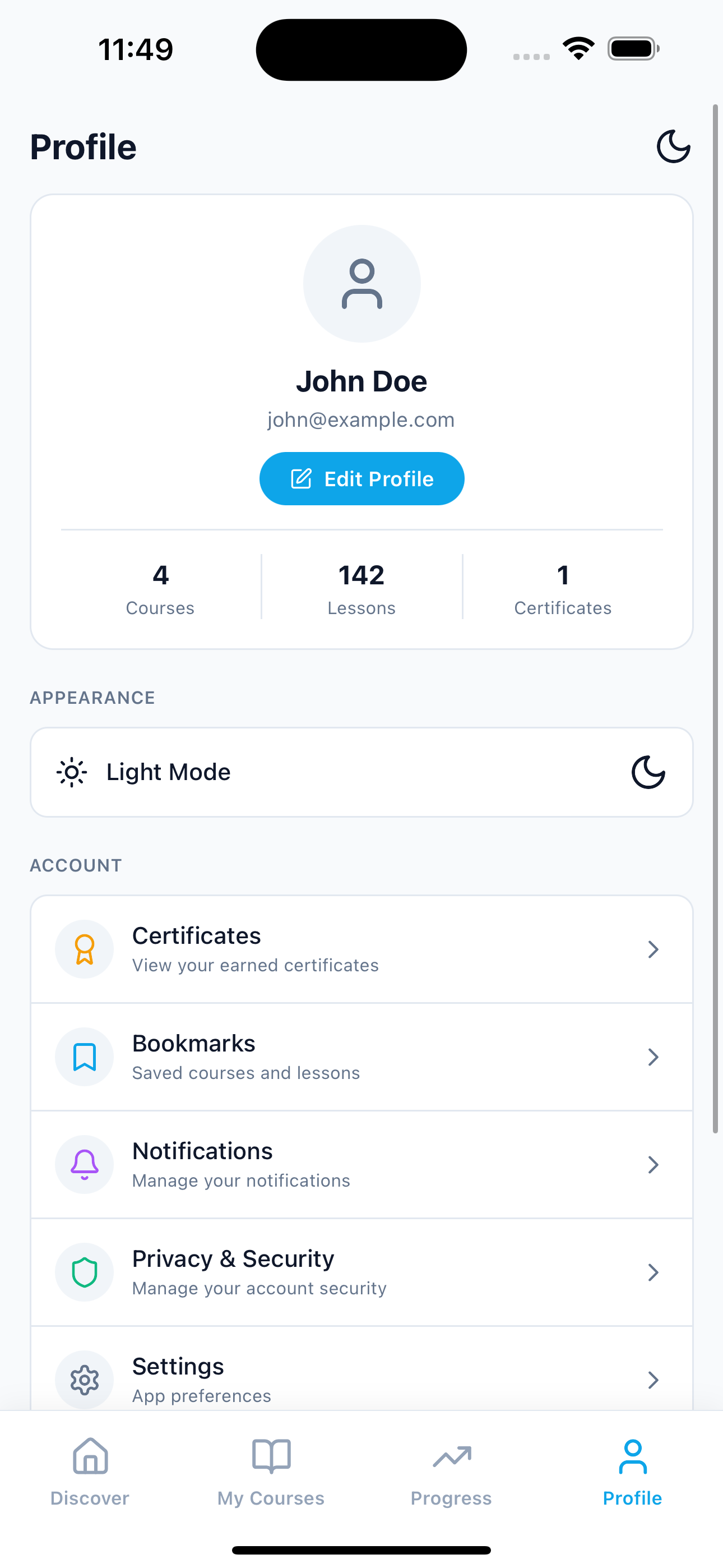 Profile screenshot of E Learning App