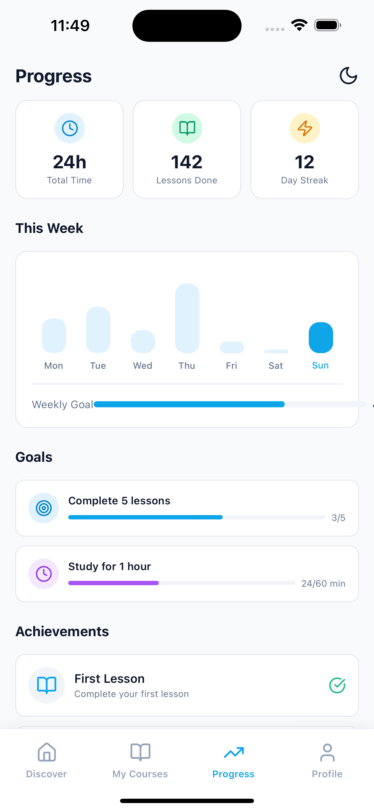 Progress screenshot of E Learning App