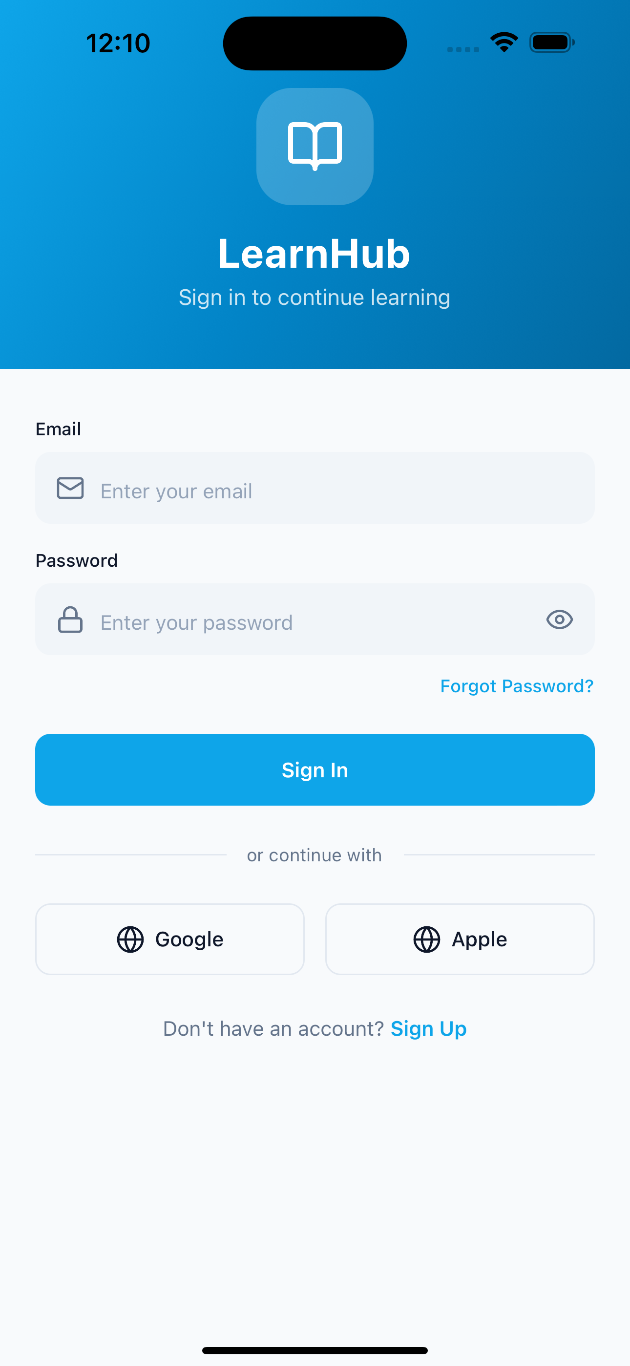 Sign In screenshot of E Learning App