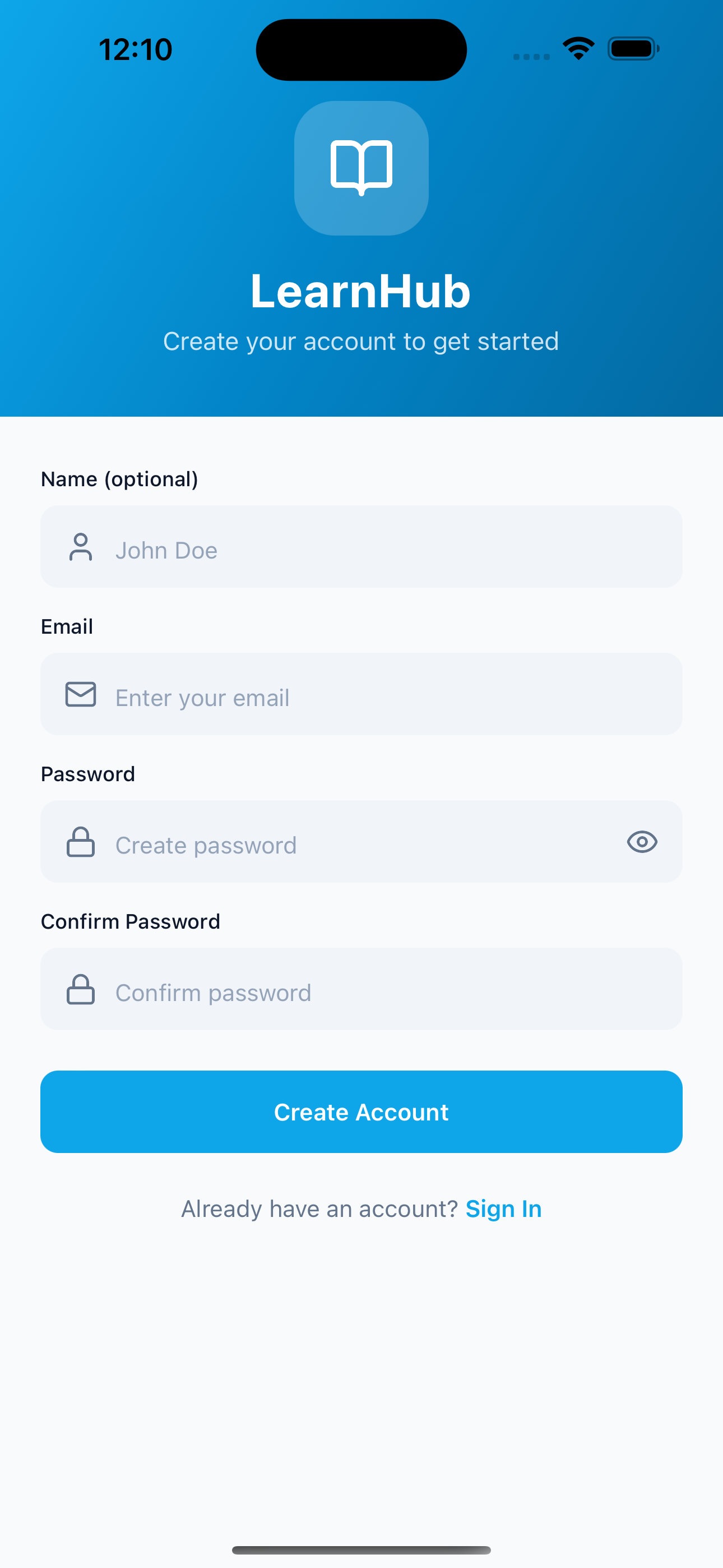 Sign Up screenshot of E Learning App