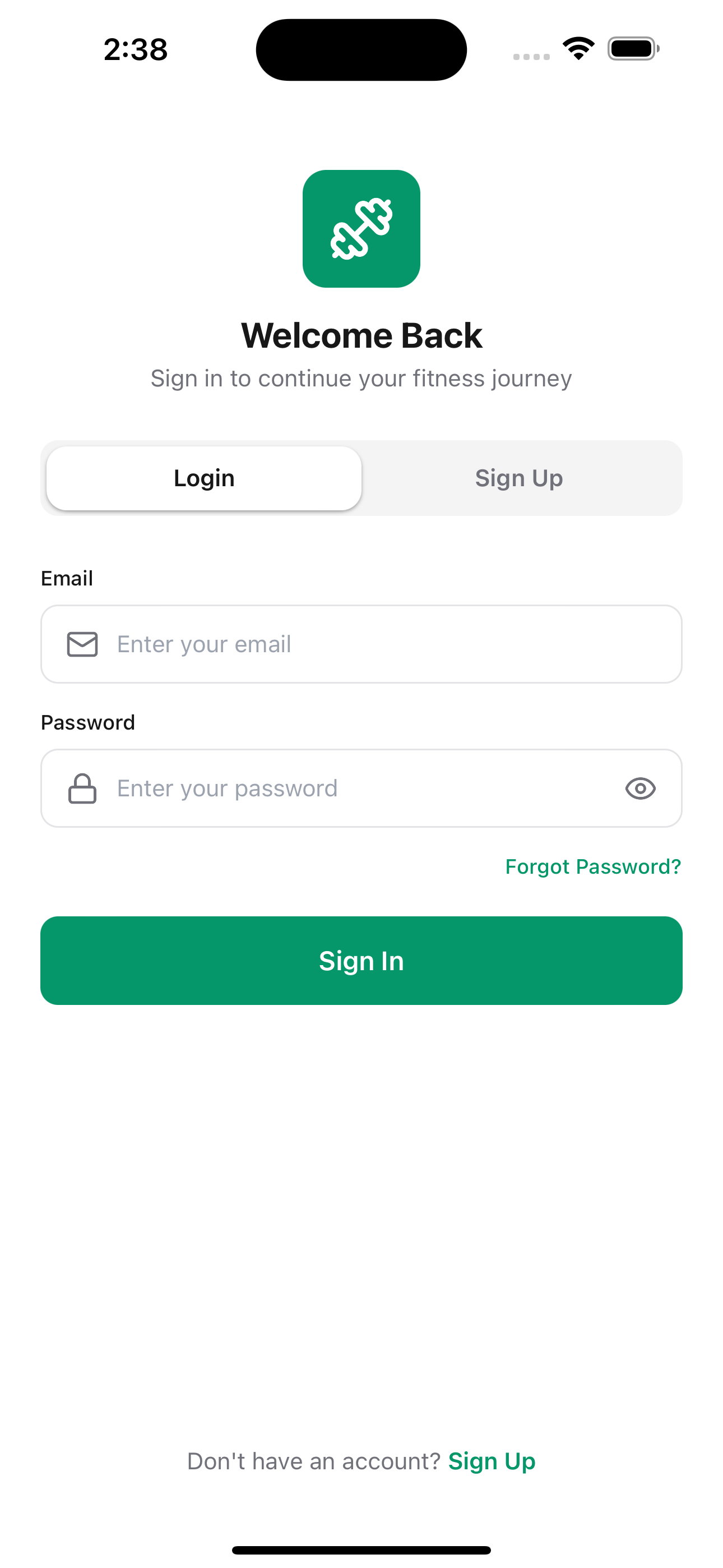 Login screenshot of Fitness App